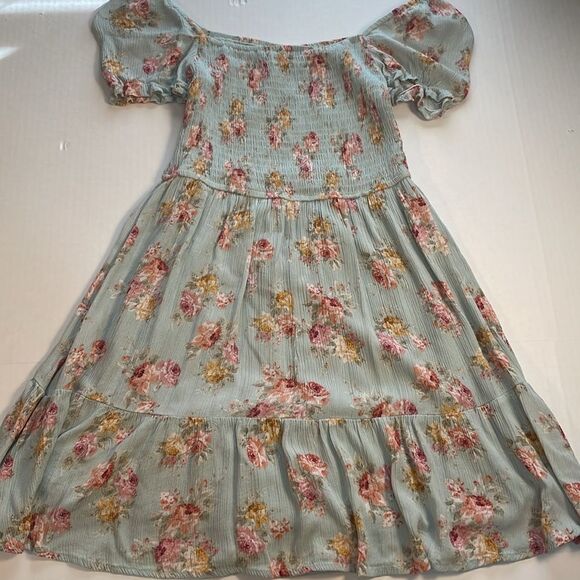 Becool Peasant Babydoll Smocked Mini Dress Puff Sleeves Spring Easter Floral S - Picture 15 of 16